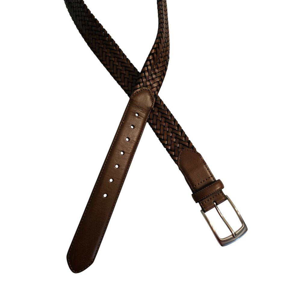 Mens Sz 44 (XL) Bonded Leather Braided Belt Chocolate Brown